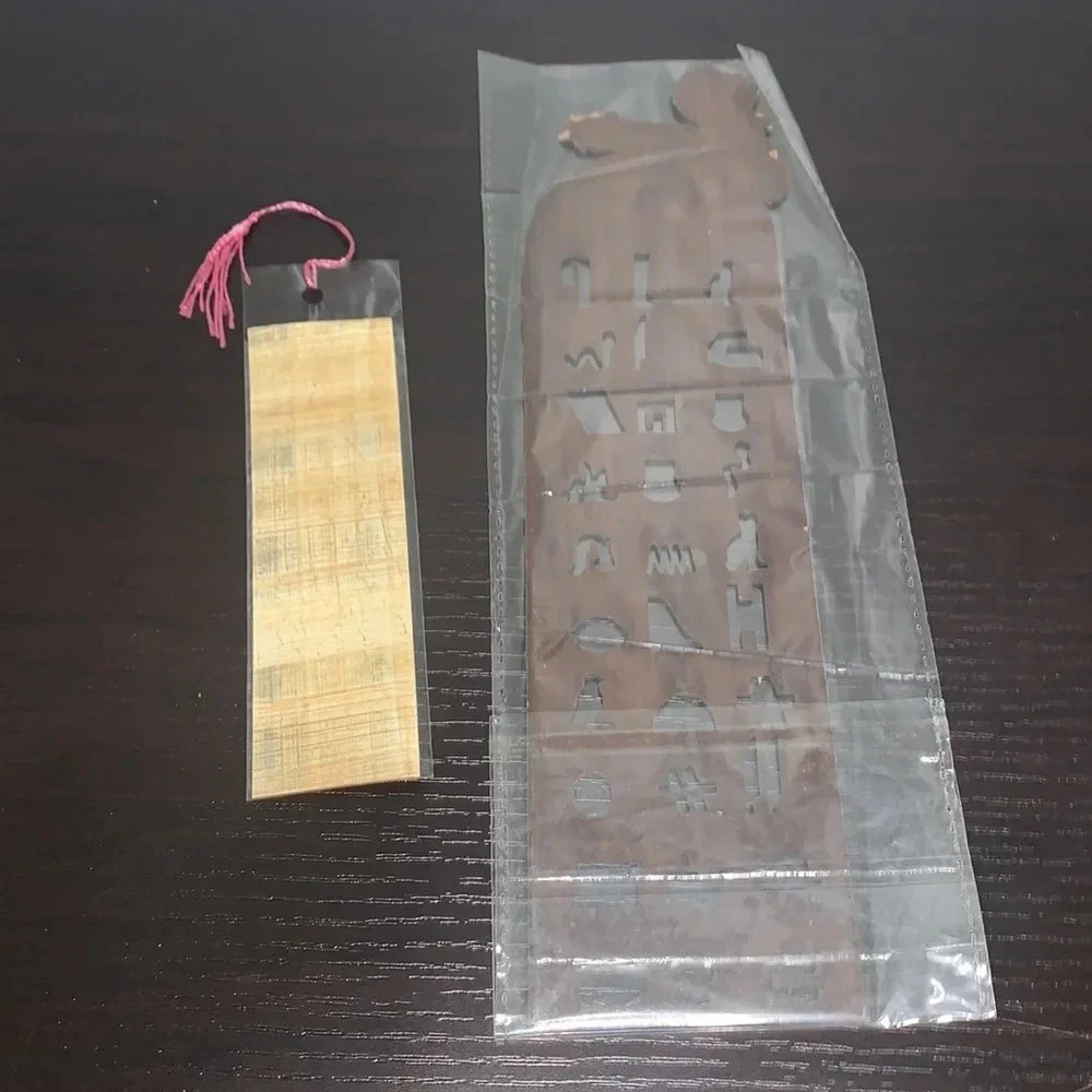 Papyrus Bookmark + 1 Wooden Ruler Egyptian Letters - Picture 2 of 4